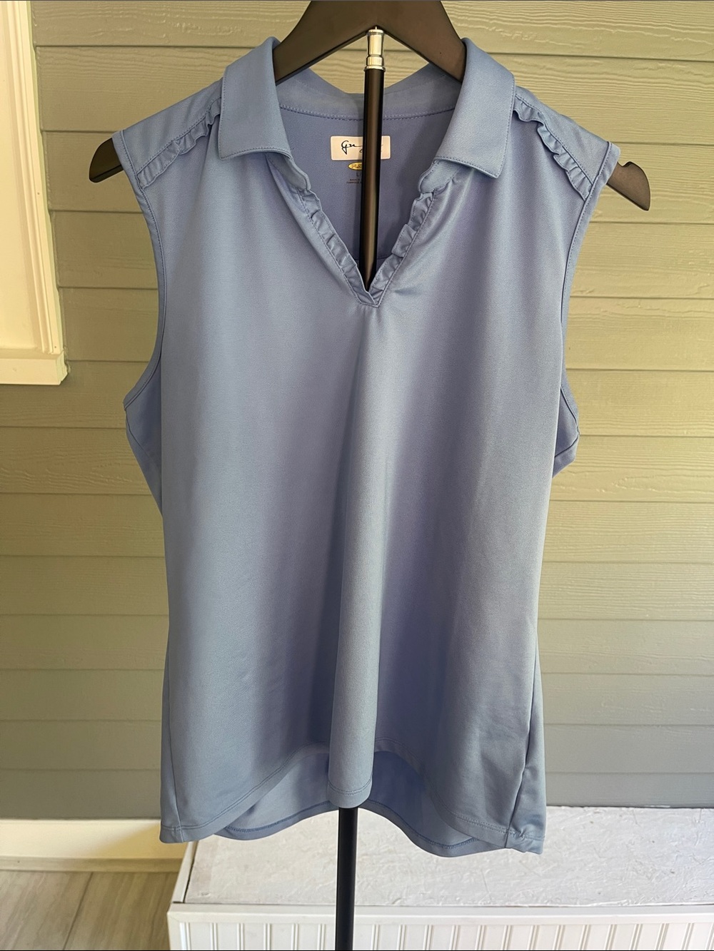 Greg Norman Collection Light Blue Sleeveless Polo with Ruffle Trim Size L
